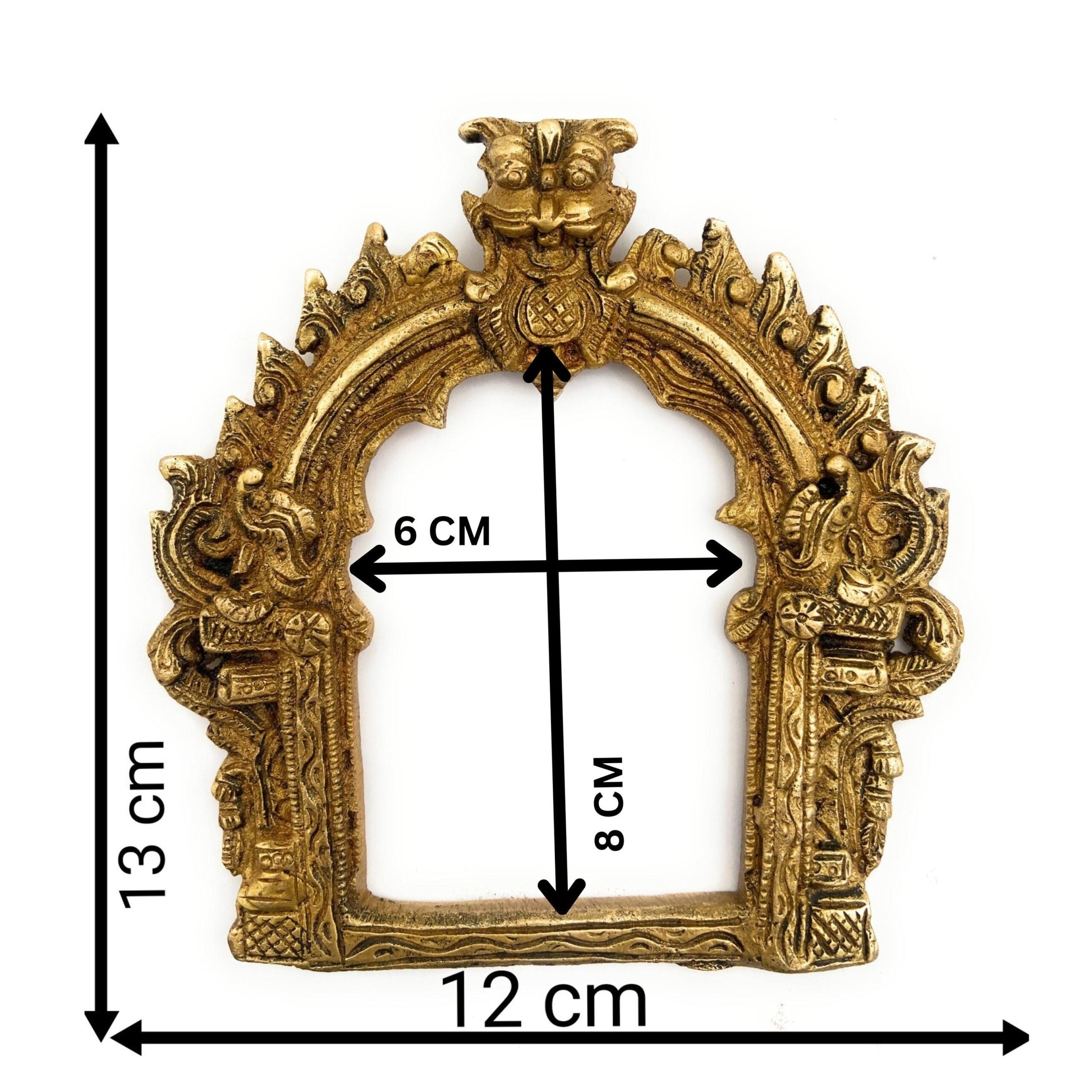 Small Brass Prabhavali Arch Frame for Deity | Temple Wall Hanging Prabhawali Prabhaval Decor | Handcrafted Prabhavali for Pooja Mandir Backdrop, Gold, 5 Inch, 1 Piece