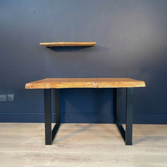 Live Edge Executive Desk with Floating Wall Shelf – Solid Wood Office Table (Natural Finish)