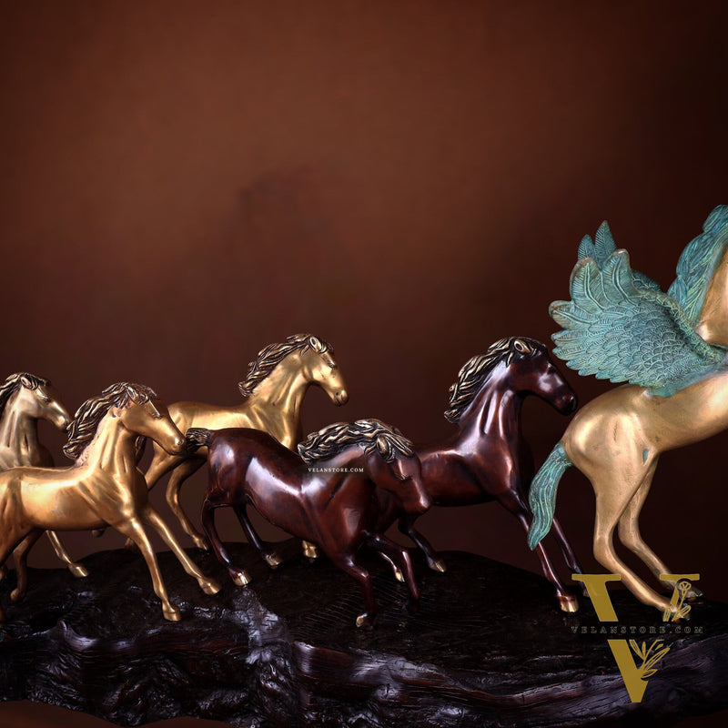 Exotic Brass Set of 7 Lucky Horses - Feng Shui and Vastu Compliant Showpiece