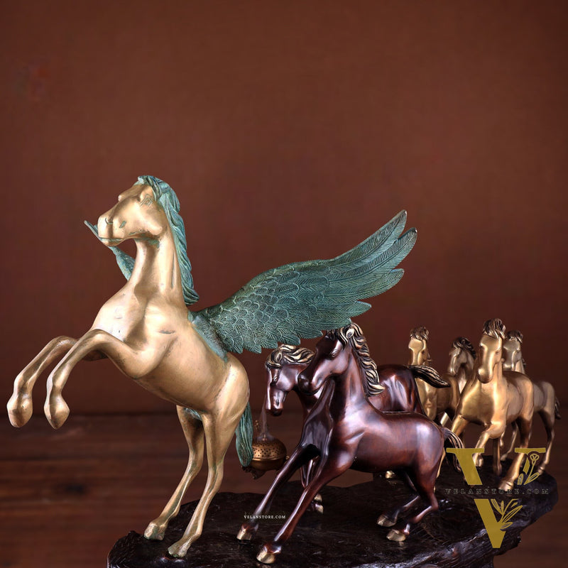 Exotic Brass Set of 7 Lucky Horses - Feng Shui and Vastu Compliant Showpiece