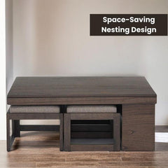 Nesting Expandable Sheesham Wood Coffee Table Set – 4-Stool Combo, Space-Saving Marvel for Modern Homes