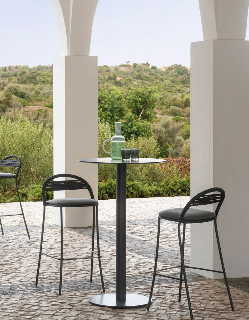 Marie Outdoor Patio Bar Set 2 Chairs and 1 Table Set (Dark Grey)  Braided & Rope