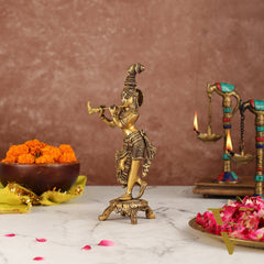 Exquisite 10-Inch Brass Krishna Idol