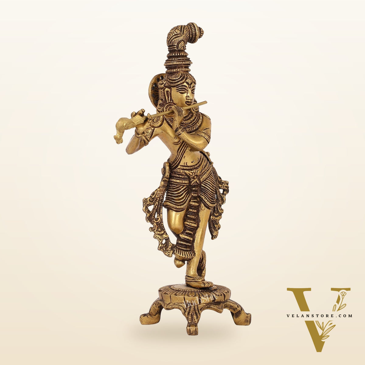 Exquisite 10-Inch Brass Krishna Idol