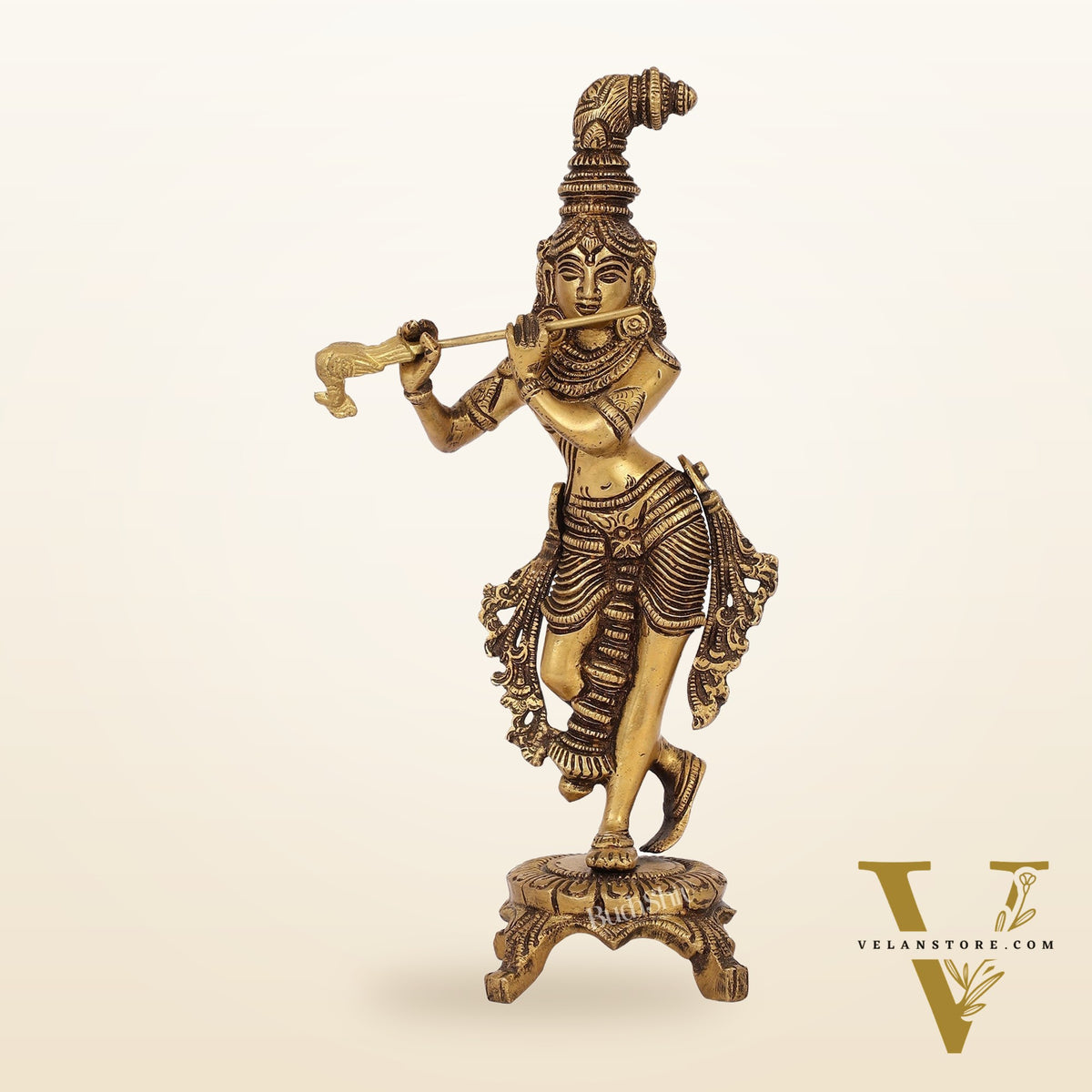Exquisite 10-Inch Brass Krishna Idol