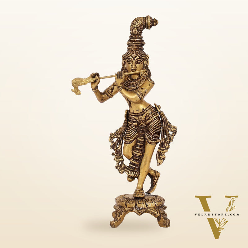 Exquisite 10-Inch Brass Krishna Idol