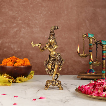 Exquisite 10-Inch Brass Krishna Idol