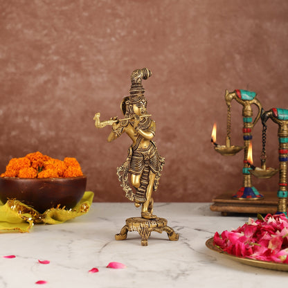 Exquisite 10-Inch Brass Krishna Idol