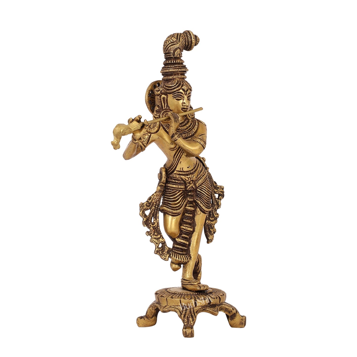 Exquisite 10-Inch Brass Krishna Idol