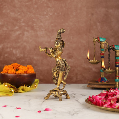Exquisite 10-Inch Brass Krishna Idol