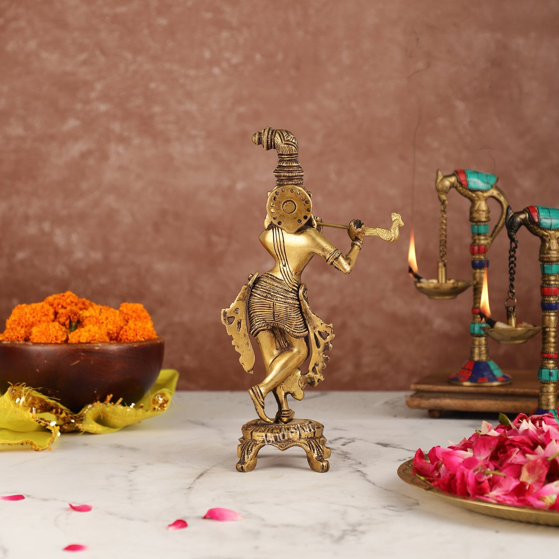 Exquisite 10-Inch Brass Krishna Idol
