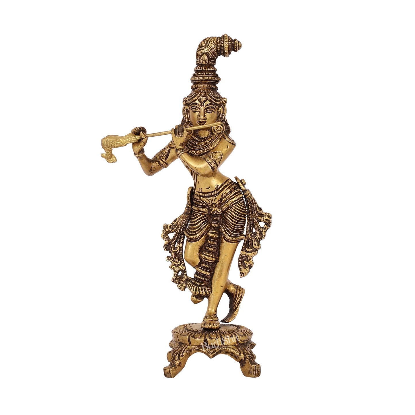 Exquisite 10-Inch Brass Krishna Idol