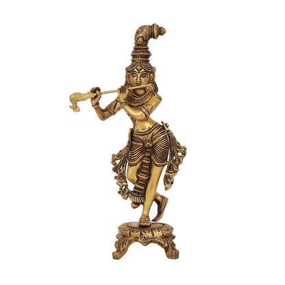 Exquisite 10-Inch Brass Krishna Idol