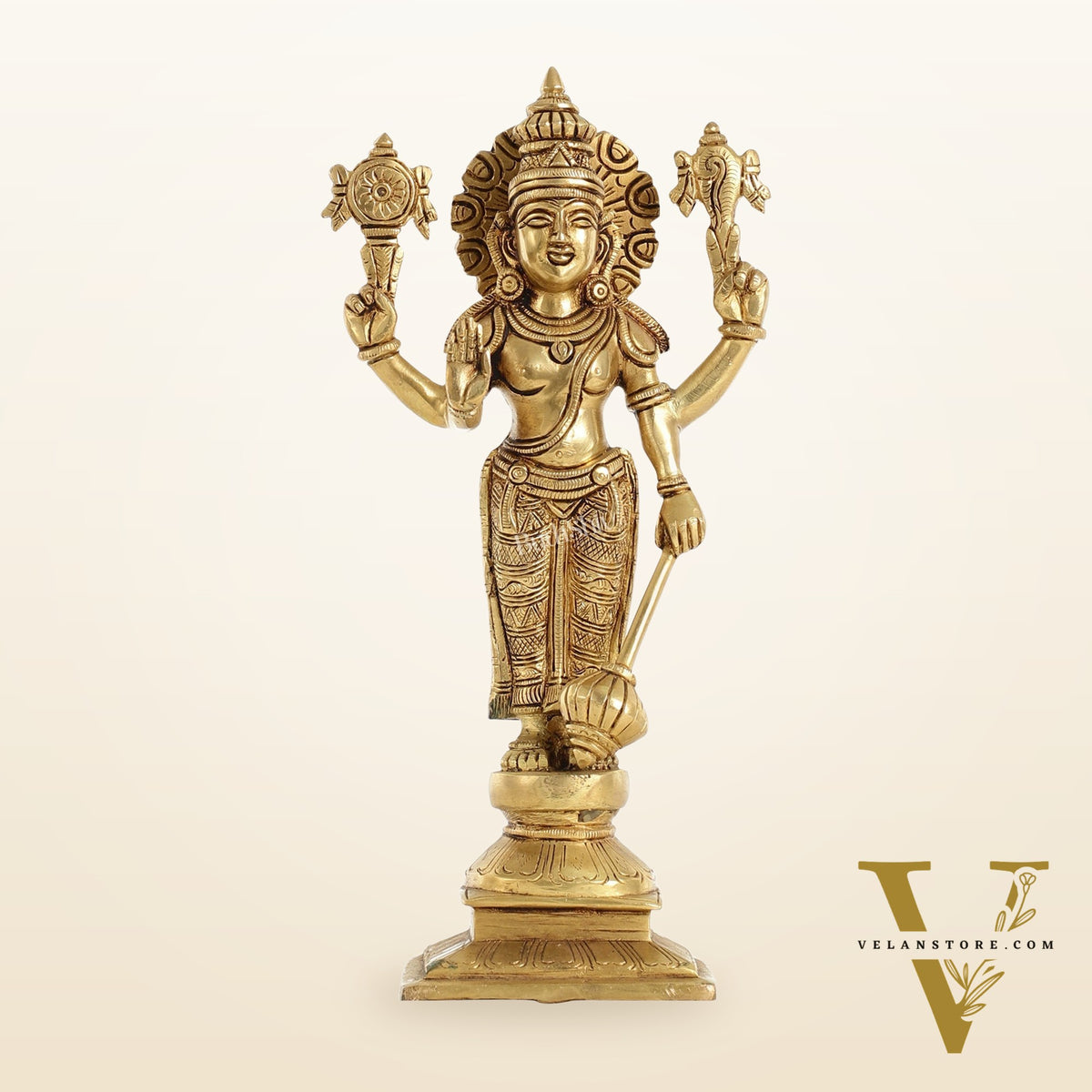 Exquisite 10 Inch Brass Lord Vishnu Statue