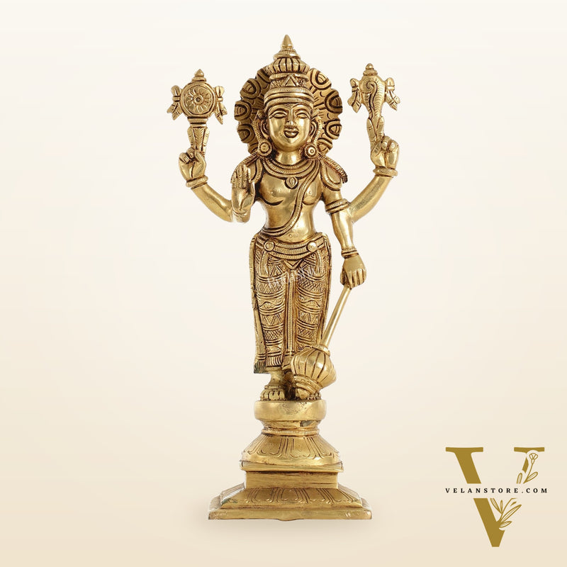 Exquisite 10 Inch Brass Lord Vishnu Statue