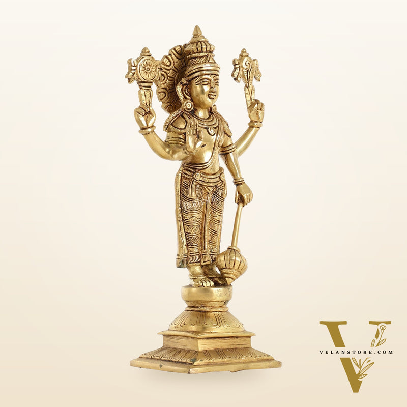Exquisite 10 Inch Brass Lord Vishnu Statue