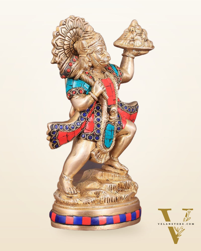 Exquisite 10-Inch Superfine Brass Idol of Lord Hanuman with Sanjeevani Mountain