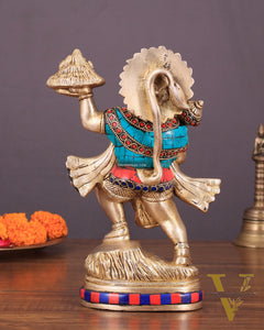 Exquisite 10-Inch Superfine Brass Idol of Lord Hanuman with Sanjeevani Mountain