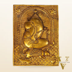 Exquisite 11.5-Inch Pure Brass Ganapati with Mooshak Wall Hanging