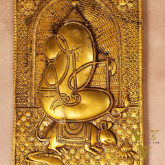 Exquisite 11.5-Inch Pure Brass Ganapati with Mooshak Wall Hanging