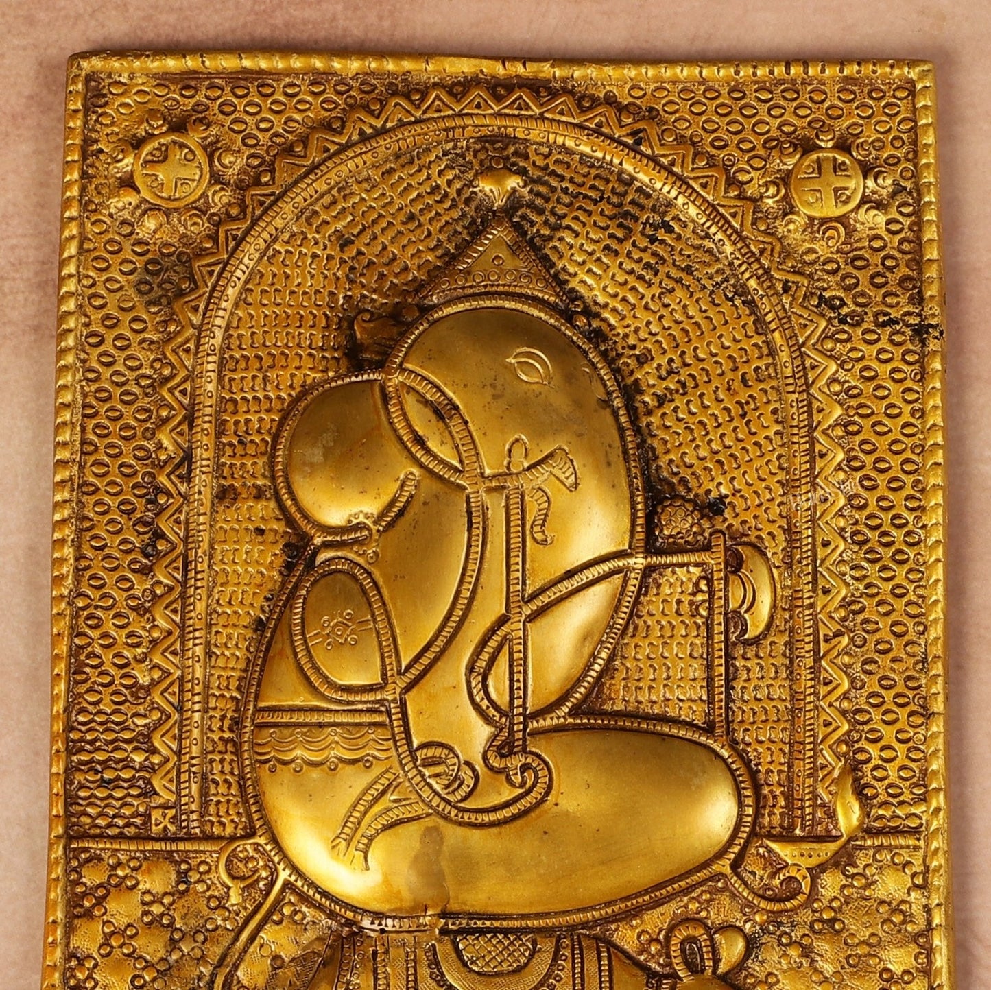 Exquisite 11.5-Inch Pure Brass Ganapati with Mooshak Wall Hanging