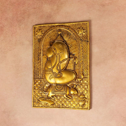Exquisite 11.5-Inch Pure Brass Ganapati with Mooshak Wall Hanging