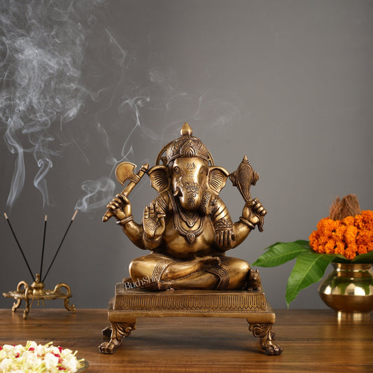 Exquisite 14-inch Brass Dagduseth Ganapati Statue