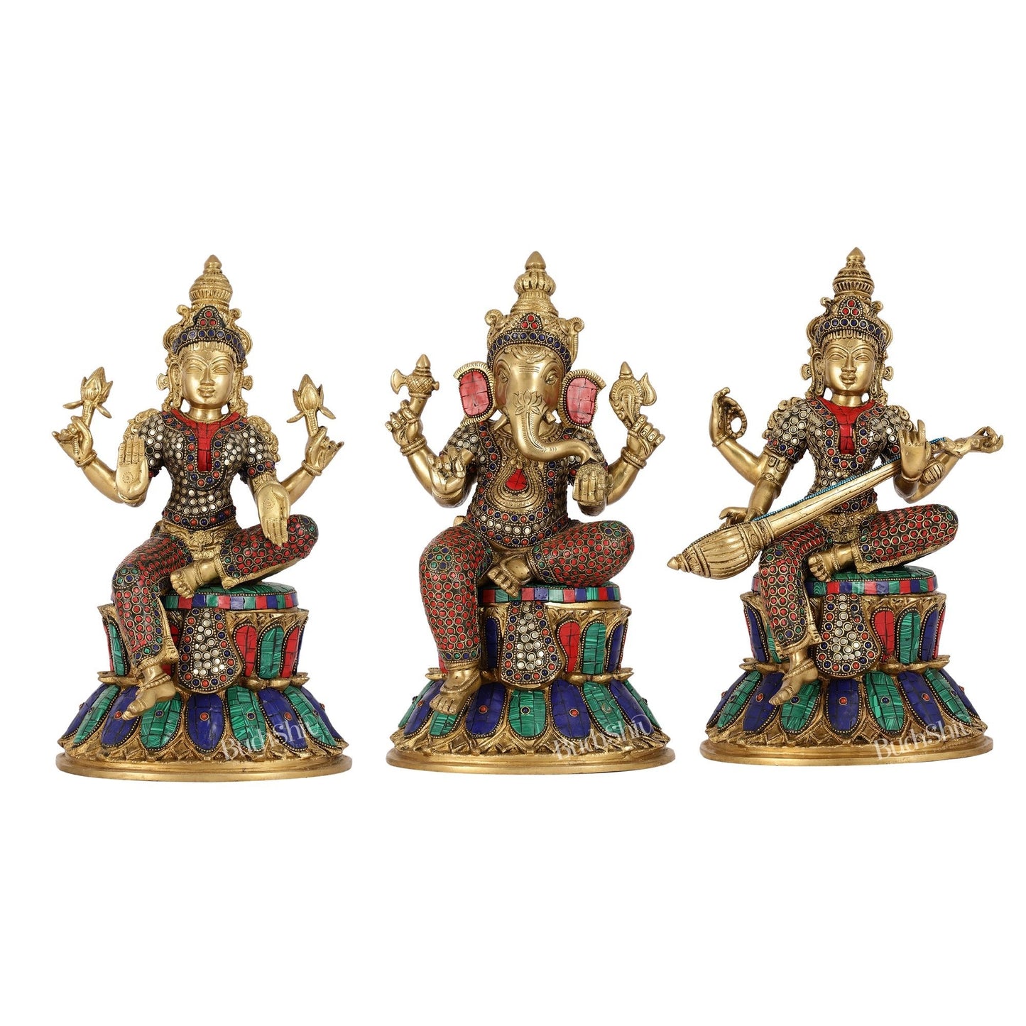 Pure Brass Ganesh lakshmi Saraswati Idols 15 inch