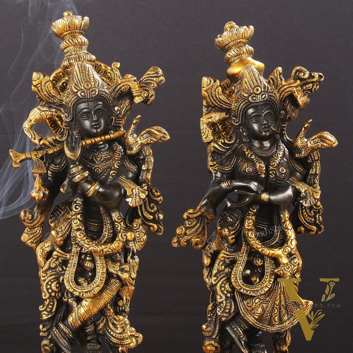 Exquisite 15-Inch Brass Radha Krishna black Idols