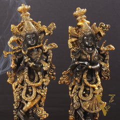 Exquisite 15-Inch Brass Radha Krishna black Idols