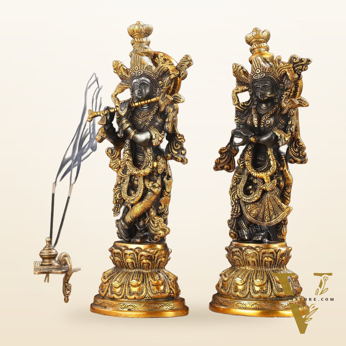 Exquisite 15-Inch Brass Radha Krishna black Idols