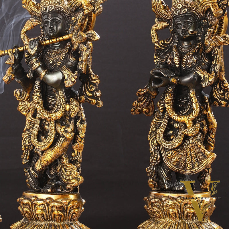 Exquisite 15-Inch Brass Radha Krishna black Idols
