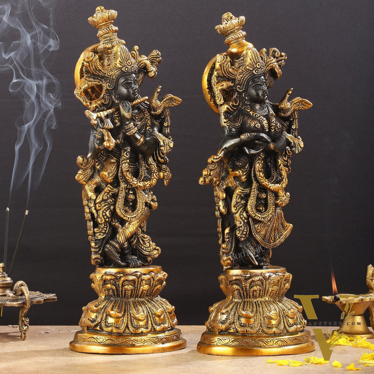 Exquisite 15-Inch Brass Radha Krishna black Idols