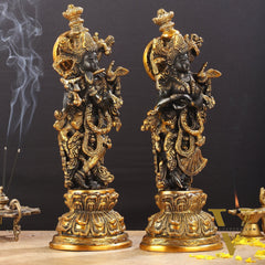 Exquisite 15-Inch Brass Radha Krishna black Idols
