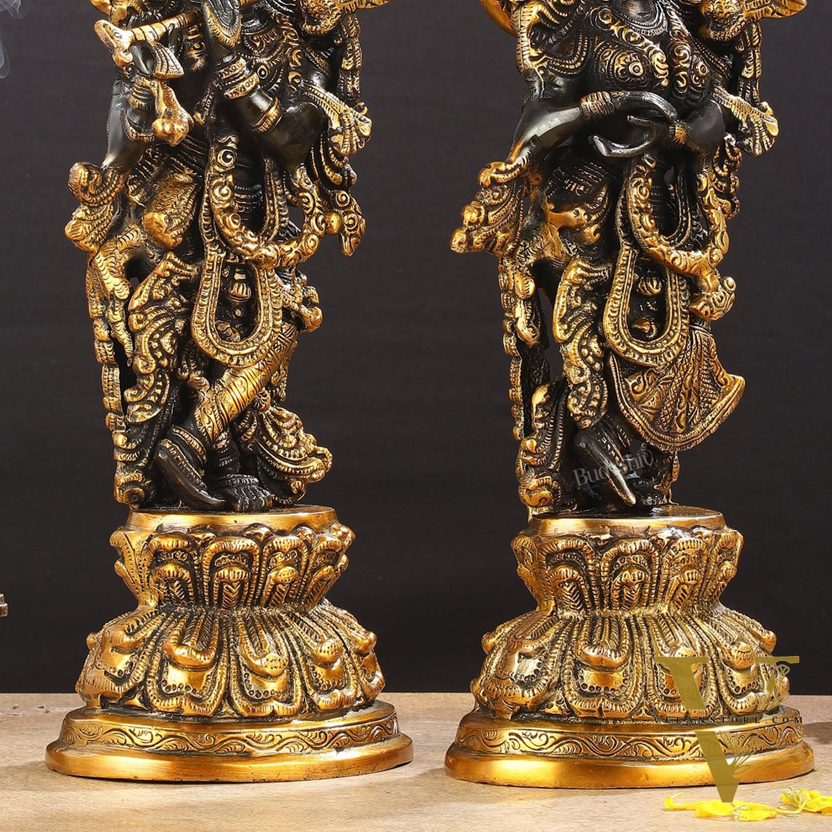 Exquisite 15-Inch Brass Radha Krishna black Idols