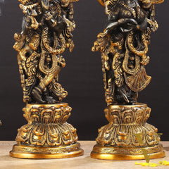 Exquisite 15-Inch Brass Radha Krishna black Idols