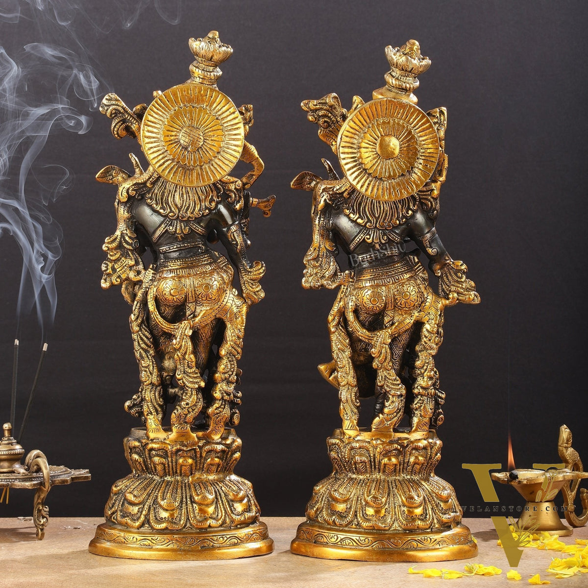 Exquisite 15-Inch Brass Radha Krishna black Idols