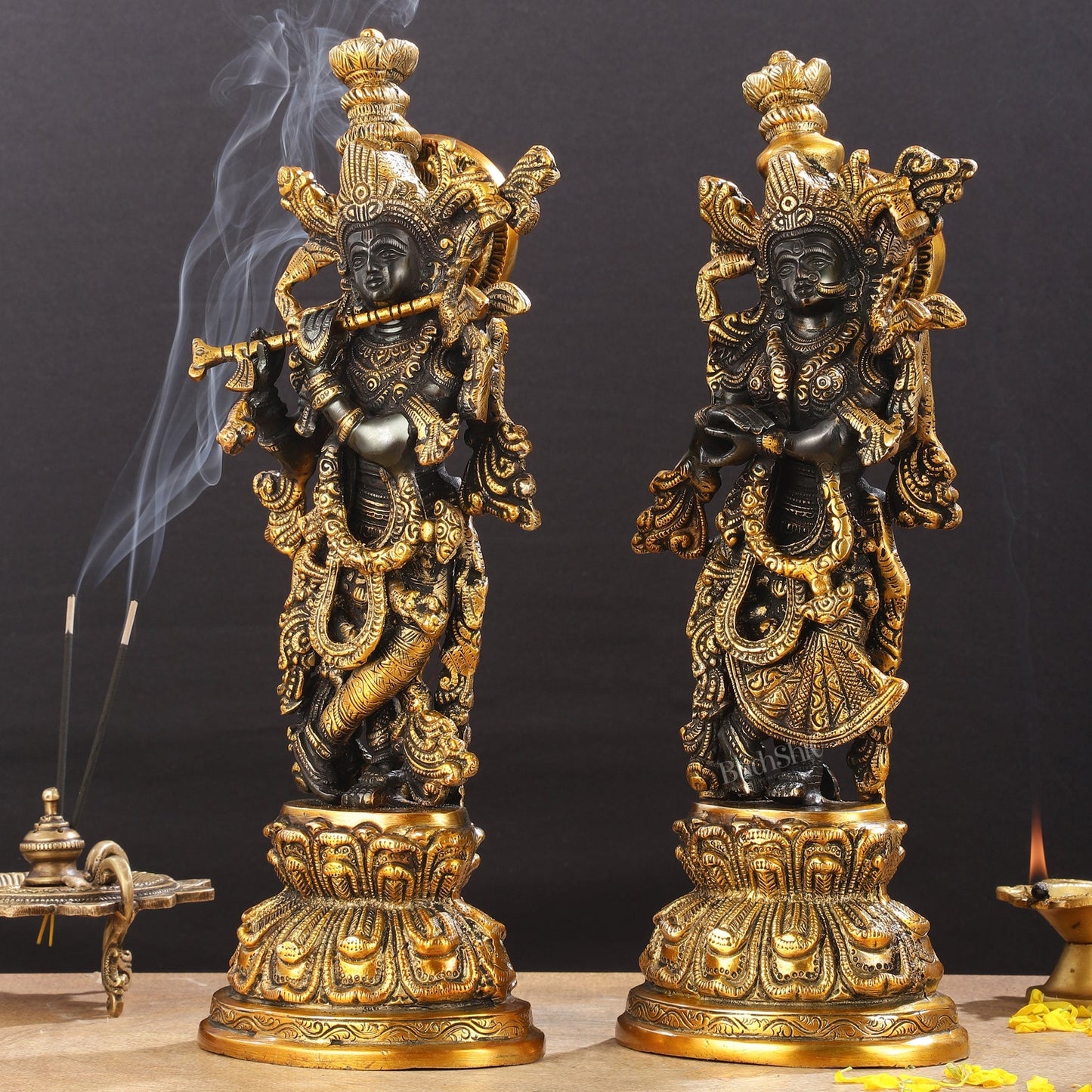 Exquisite 15-Inch Brass Radha Krishna black Idols
