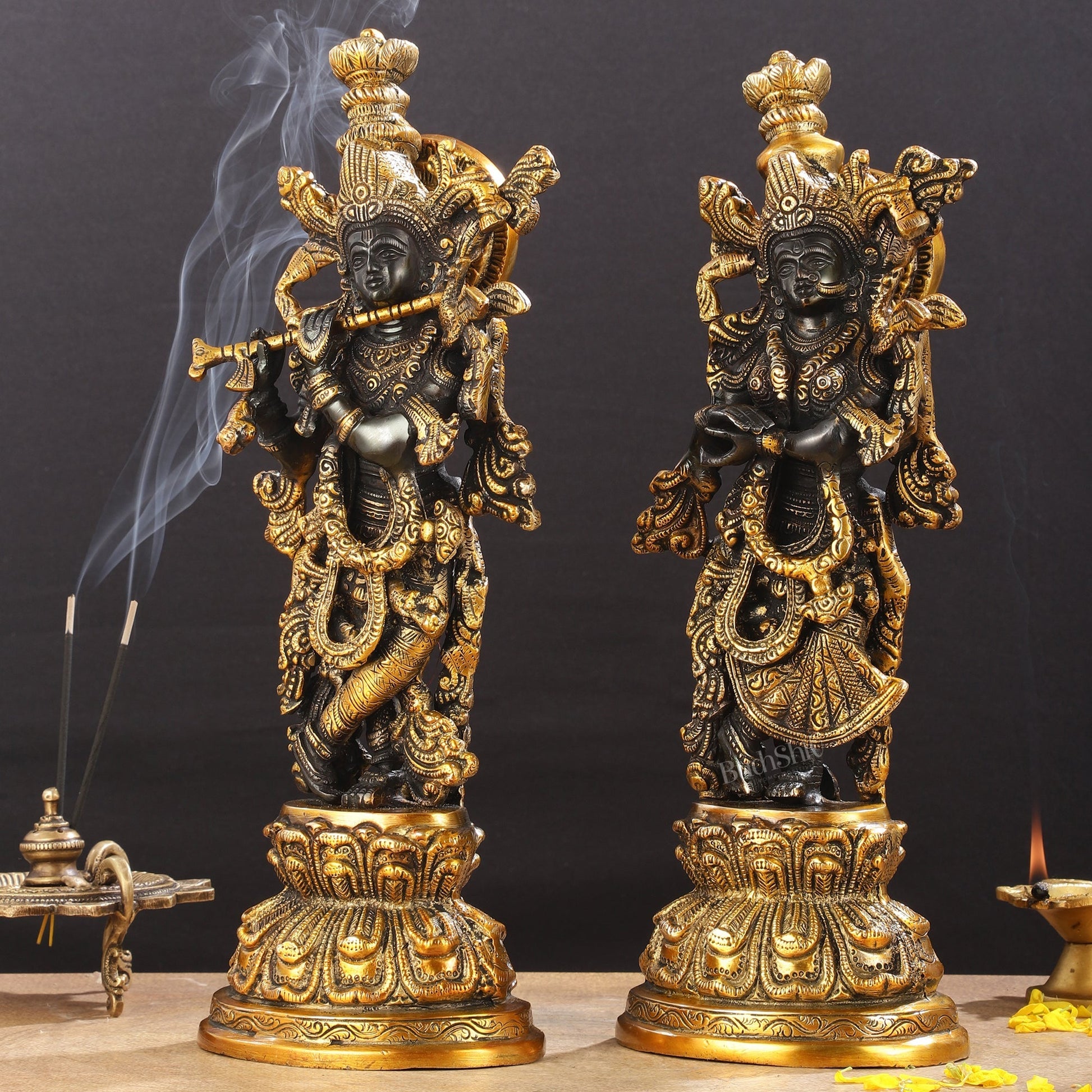Exquisite 15-Inch Brass Radha Krishna black Idols
