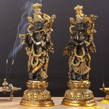 Exquisite 15-Inch Brass Radha Krishna black Idols