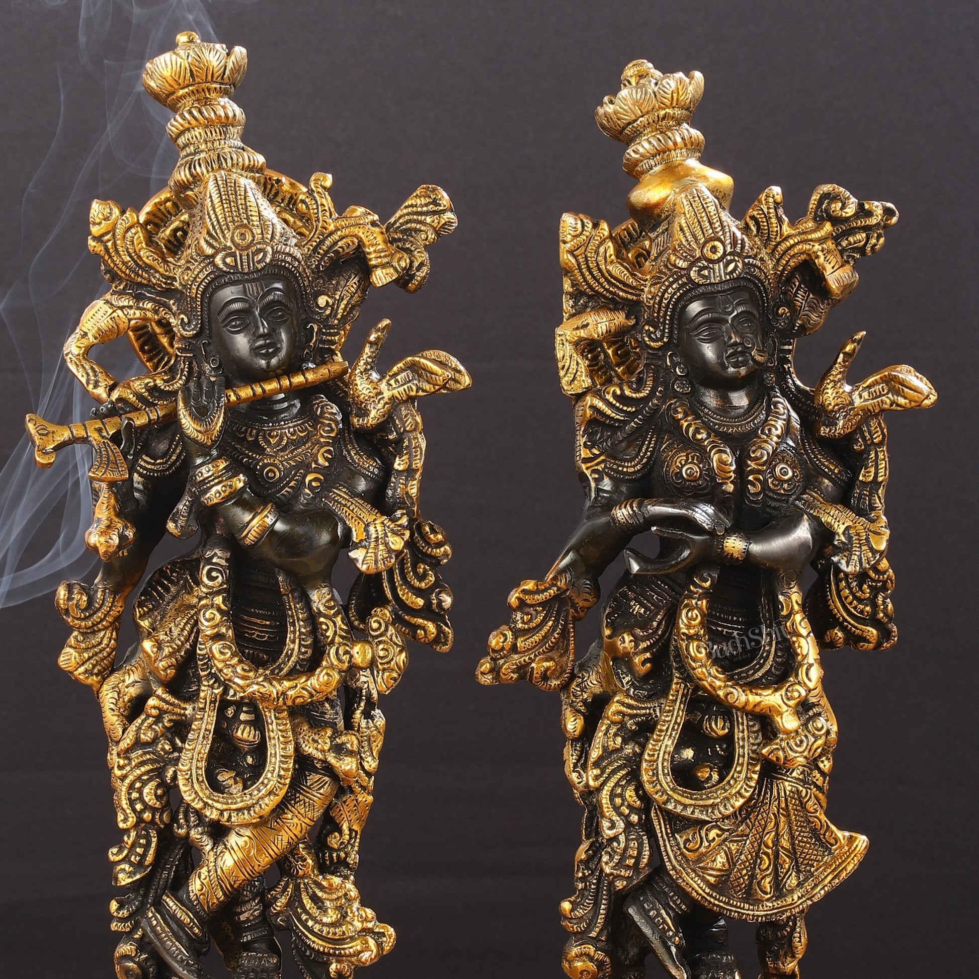 Exquisite 15-Inch Brass Radha Krishna black Idols
