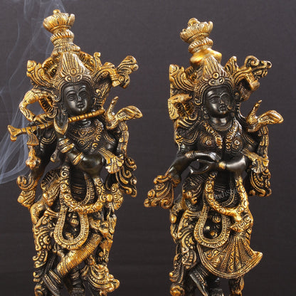 Exquisite 15-Inch Brass Radha Krishna black Idols