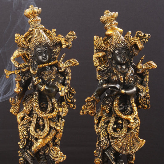 Exquisite 15-Inch Brass Radha Krishna black Idols
