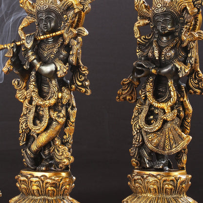 Exquisite 15-Inch Brass Radha Krishna black Idols