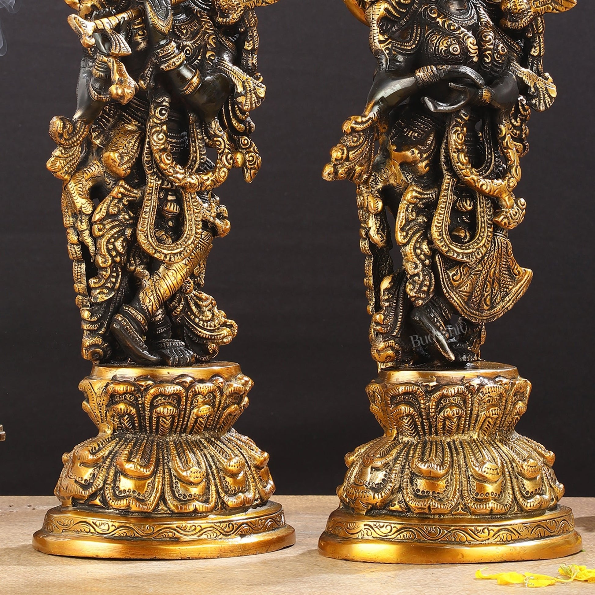 Exquisite 15-Inch Brass Radha Krishna black Idols