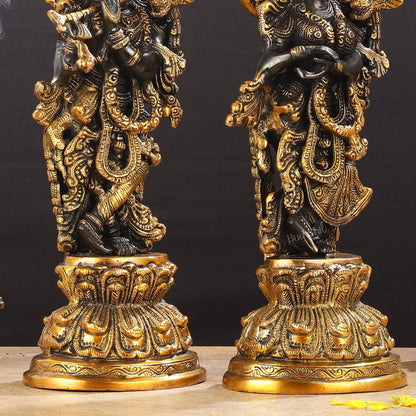 Exquisite 15-Inch Brass Radha Krishna black Idols