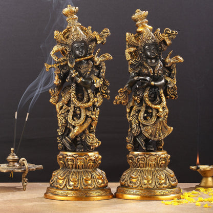 Exquisite 15-Inch Brass Radha Krishna black Idols