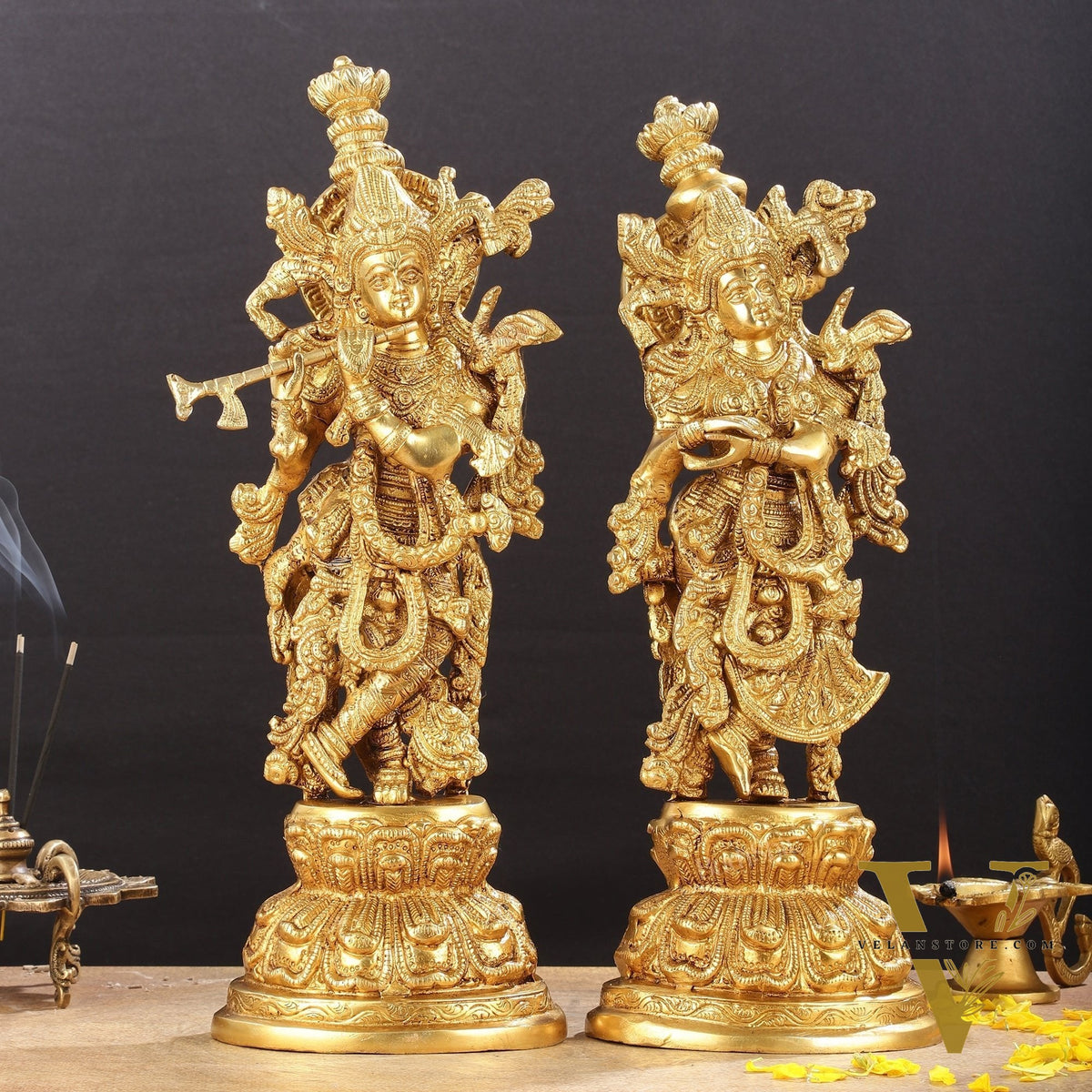 Exquisite 15-Inch Brass Radha Krishna Idols
