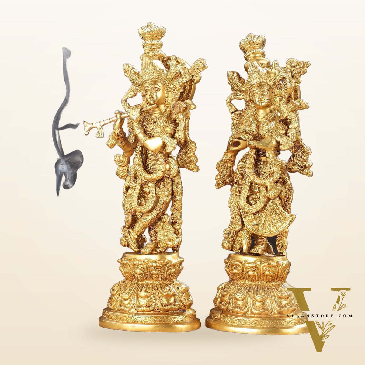 Exquisite 15-Inch Brass Radha Krishna Idols