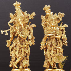 Exquisite 15-Inch Brass Radha Krishna Idols